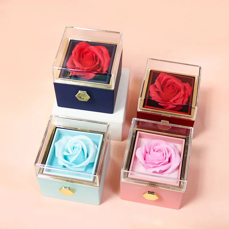 Rotating Eternal Rose Flower & Jewellery Box (Rings, Earrings, Necklaces)