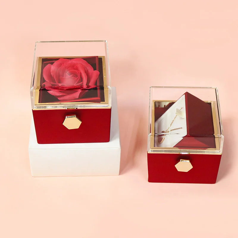 Rotating Eternal Rose Flower & Jewellery Box (Rings, Earrings, Necklaces)