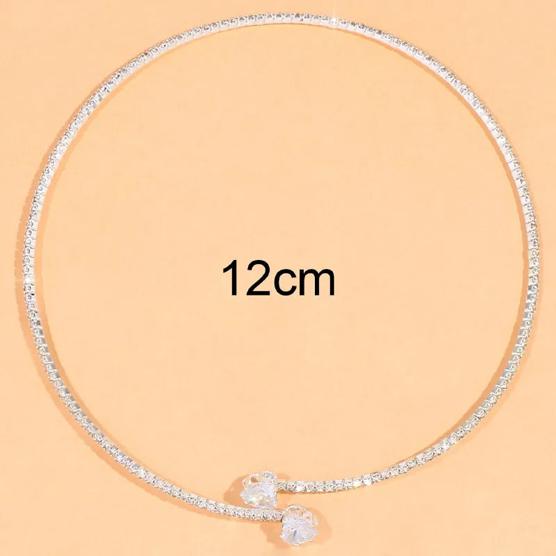 Simple Open Collar, Rhinestone Heart Collar Necklace