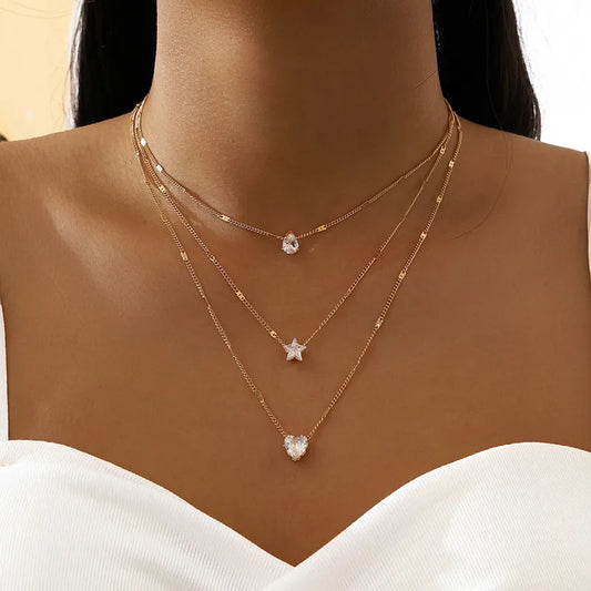 Heart, Star Charm, Layered Pendant Necklace Set