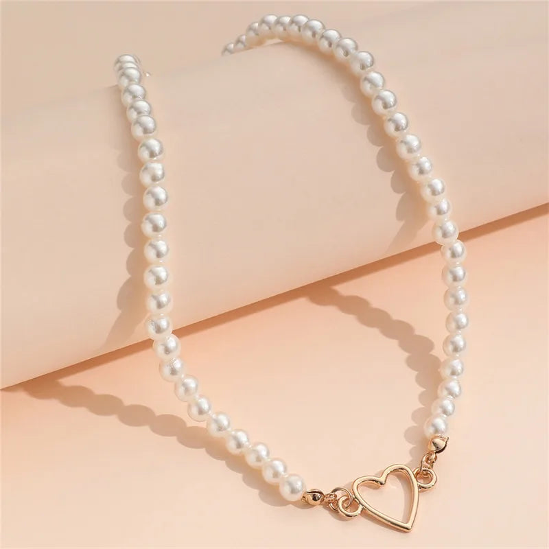 Love Heart Pearl Choker Necklace