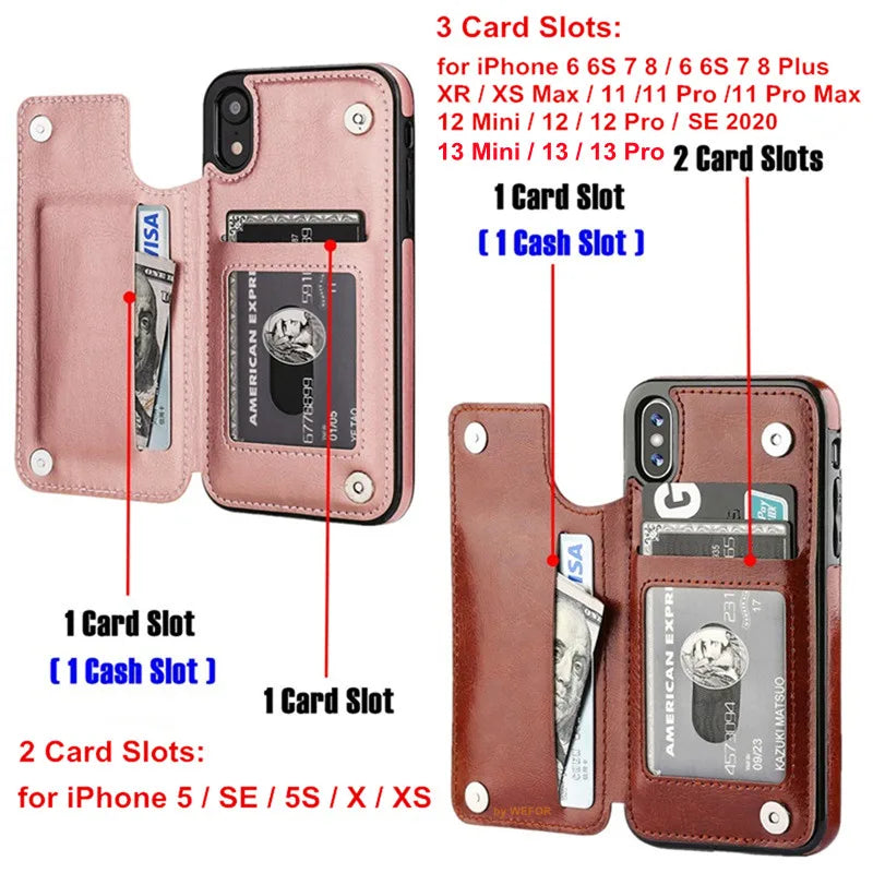 iPhone XS and below Families - Luxury Leather Wallet Case